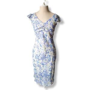 90s Y2K Blue Ditsy Floral Babydoll Midi Dress 7 8 Fairy Coquette Phoebe Friends